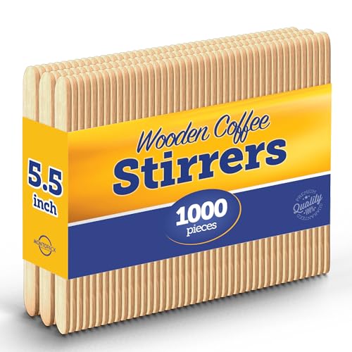 MontoPack Wooden Coffee Stirrers | Bulk Pack of 1000 5.5" Disposable Wood Stir Sticks for Hot or Cold, Beverages & Cocktails | Round Edges, Splinter-free & Food safe, Ideal for Popsicles and Crafts