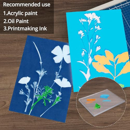 QWORK Monoprinting Print Plate, 8" X 10" and 5" X 7" Gel Plate, 2 Pack Art Plate, Reusable Gel Printing Plate, Printmaking Supplies