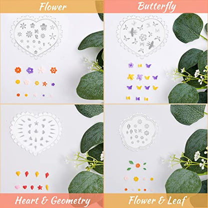 Zeyune 8 Pcs Polymer Clay Molds, Silicone Mini Flower Bows Alphabet Cutters for Earring Jewelry Making, Small Rose Daisy Leaf Letter Clay Mold Kit(Vivid) - style: Vivid