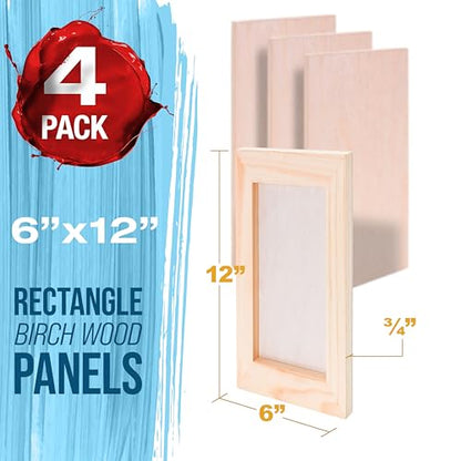 U.S. Art Supply 06" x 12" Unfinished Cradled Wood Panels for Painting, Studio 3/4" Deep (4 Pack) - Artist Depth Birch Wooden Wall Canvases - Mixed-Media Craft, Acrylic, Oil, Encaustic, Paint Pouring - size: 6" x 12"