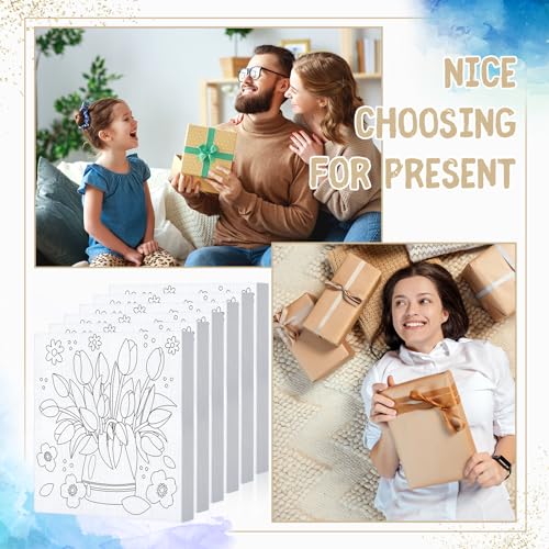 Honoson 6 Pcs 6 Inch Pre Drawn Outline Canvas Paint Kit with Pictures for Adults Paint Party Stretched Canvas Art Boards Set for Adult Beginner(Floral Style) - style: Floral Style