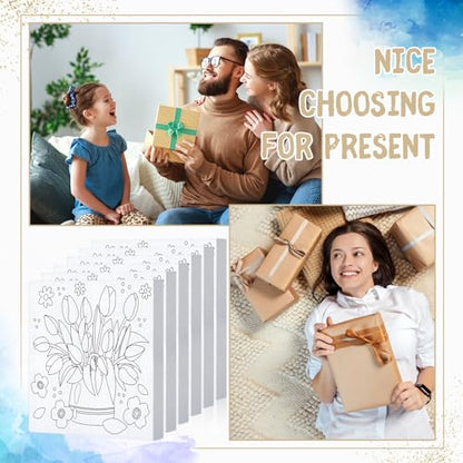 Honoson 6 Pcs 6 Inch Pre Drawn Outline Canvas Paint Kit with Pictures for Adults Paint Party Stretched Canvas Art Boards Set for Adult Beginner(Floral Style) - style: Floral Style