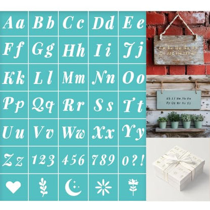 2 Pcs Alphabet Silkscreen Stencil, Reusable Self-Adhesive Silk Screen Printing Symbol and Number Craft Template for Painting on Wood or Fabric DIY T-Shirt, 8.7x11 Inch - style: Alphabet