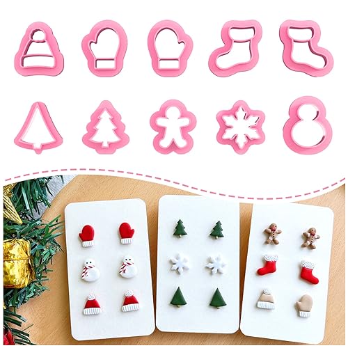 KEOKER Christmas Polymer Clay Cutters - 10 Shapes, Christmas Tree Cutters for Polymer Clay Earrings - color: studs clay cutters