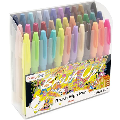 Pentel Brush Sign Pen Gift Set of 36 Pens - SES15C - Flexible Brush Nib - Ideal for Beginners & Professionals - Graphics, Illustrations, Calligraphy - In Wallet Gift Set Packaging