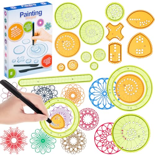 Chivao Spiral Art Kit Circle Stencils Drawing Tool Gear Geometric Ruler Circle Template Drawing Kit Plastic Spiral Curve Stencils with Pens Paper for Back to School Gifts DIY Crafts Sketch(Vivid) - style: Vivid