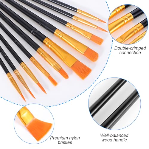 Acrylic Paint Brushes Set, 30 Pcs (3×10 Pack) Nylon Hair Artist Paint Brushes for Acrylic, Watercolor & Oil, Fine Detailing for Canvas, Rock & Nail Art (Black) - color: Black