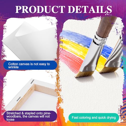 ESRICH 4 Pack Mini Canvases for Painting 5x5In, 5/8''Profile Small Square Canvases, Primed Cotton Small Stretched Canvas for Kids' Painting Supplies Such as Painting Parties,School&Home Decor Projects - size: 5x5in