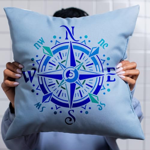 MAYJOYDIY Compass Stencil 11.8×11.8inch Large Compass Rose Stencil Template with Paint Brush Reusable Nautical Journey Travel Tool Stencil for Painting on Furniture Wood Canvas Paper Wall - color: Compass Rose