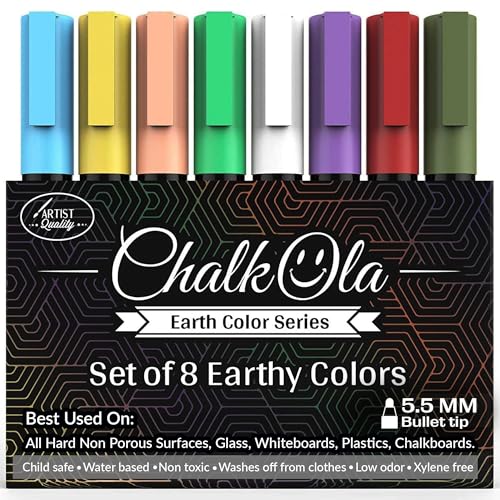 Chalkola 8 Pastel Liquid Chalk Markers for Blackboard, Chalkboard Signs, Window, Labels, Bistro, Glass, Car - Washable Wet Wipe Ink ChalkBoard Markers | 6mm Reversible Tip, Erasable Liquid Chalk Pens - size: Bold Tip - 6mm