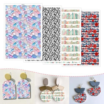 Polymer Clay Transfer Paper, 20 Pcs 4 Design Floral Hearts Bookshelf Pattern Shape Water Soluble Transfer Sheet for Polymer Clay Earrings Jewelry Making Disposable Stickers DIY Crafts 5.82X3.93 in - color: 4 Pattern Sets