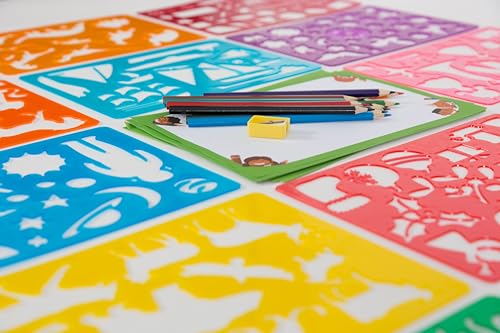 Drawing Stencils Set for Kids (55 Piece) - Arts and Crafts Set for Girls & Boys - Christmas & Birthday Gifts for Kids 4 5 6 7 8 9+ Year Old - Ideal Creativity Kit & Travel Activity with 300+ Shapes - color: Blue