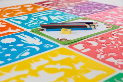 Drawing Stencils Set for Kids (55 Piece) - Arts and Crafts Set for Girls & Boys - Christmas & Birthday Gifts for Kids 4 5 6 7 8 9+ Year Old - Ideal Creativity Kit & Travel Activity with 300+ Shapes - color: Blue