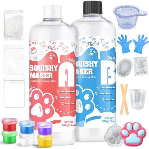 Silicone Gel for Taba Squishy Kit - 36oz Super Soft Silicone Rubber Squishy Maker, Fast Cure DIY Squishy Making Kits with Cat Paw, Taiyaki, Bear Mold, Creative Stress Relieving Gift for Beginners - color: 500+500