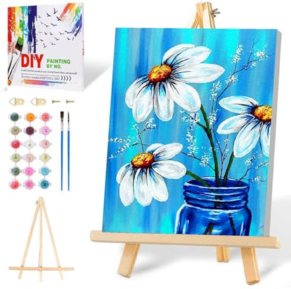 Mowana Daisy Paint by Numbers Kit for Adults Beginner with Wooden Frame and Easel Easy Acrylic on Canvas Flower Paint by Number Kits 8x12 inch with Paints and Brushes - color: Small Flower