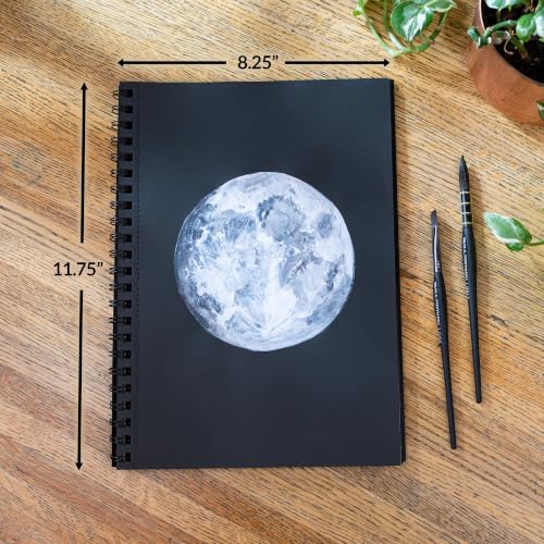 WA Portman Black Paper Sketchbook A4 (8.3" x 11.7") – 140 GSM Acid-Free Black Paper Notebook, 60 Pages (30 Sheets) Spiral Scrapbook Journal, Mixed Media Sketch Drawing Pad for Kids & Adults - size: A4 Single