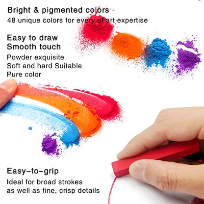Brusarth Non Toxic Soft Pastel Chalk Set for Professional Artist - 48 Colors Square Chalk Pastel for Drawing, Blending, Layering, Shading, Art Supplies for Beginners, Artists