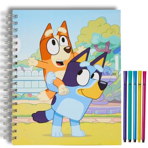 Innovative Designs Bluey Sketchbook for Kids with Washable Markers, 86 Blank Pages Spiral Bound, Blue - color: Bluey