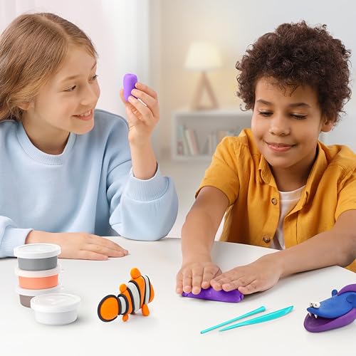 Hey Clay 15 Cans Set - Colourful Modelling Kids Air-Dry Clay 15 Cans with Sculpting Tools and Fun Interactive Instructions for Children Age 3+ (Ocean) - style: Ocean