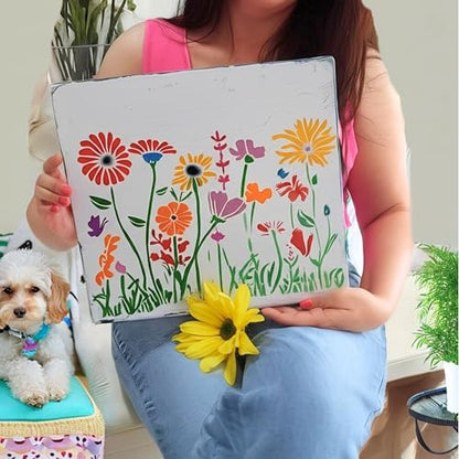 DLY LIFESTYLE Large Wildflower Stencil for Painting (15x12 Inches) - Stencils for Crafts Reusable for Canvas, Fences, Fabric, Furniture - DIY Wall Stencils for Painting Large Pattern - style: Wildflower 12x15 Inch