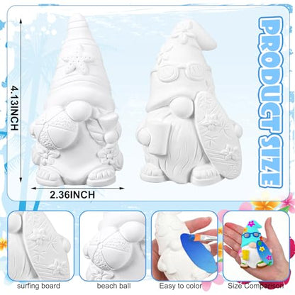 Poen 2 Pack Beach Summer Ready to Paint Your Own Gnome Statues, 4 Inches Mini Blank Ceramics to Paint Unpainted Gnome Figurines Crafts DIY for Farmhouse Gift Decor (Beach Style) - style: Beach Style