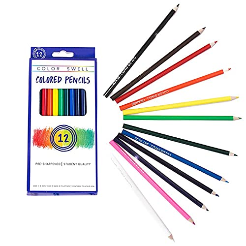 Color Swell Colored Pencil Pack 12 Count Assorted Vibrant Pre-Sharpened Colors Perfect for Kids, Teachers, Classrooms - size: 1 Pack / 12 Colored Pencils