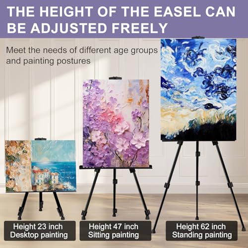 AROIC 4 Pack Painting Display Easel Stand Portable Adjustable Metal Tripod Artist Canvases Height from20to66Inch Extra Sturdy forTable-Top/Floor Painting, Drawingand Displaying,Black with4Storage Bag - style: 4P