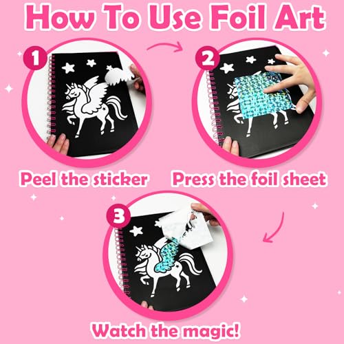 FUNNYB&G Foil Art Craft Kit for Girls 4-10 Years Old: Mess-Free & No-Glue, Create 16 Sparkly Unicorns Pictures – Perfect Travel Toy & Birthday Gift for Kids（Unicorns） - style: Unicorns
