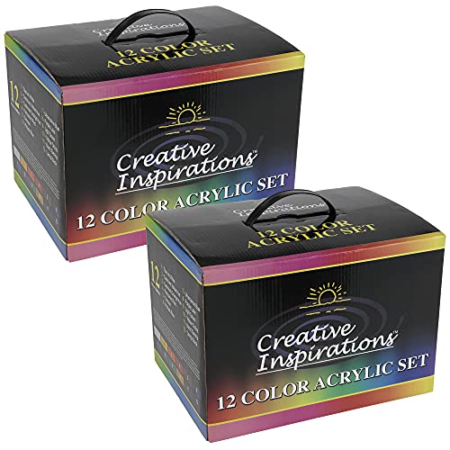 Creative Inspirations Acrylic Paint Set - 2 Pack Set of 12, 16oz Bottles - Mixed Vivid Colors, Rich Satin Finish, Smooth Creamy Consistency, Easy Pour & Clean, Vibrant Colors - color: Multicolor, size: 192 Fl Oz (Pack of 2)