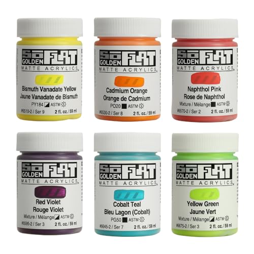 GOLDEN SoFlat Matte Acrylics, Zing 6 Color Set, Professional Acrylic Paint