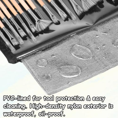 Paint Brushes Set of 25 Pcs with Scraper and Flat Brush, Wooden Handle Artist Painting Kit for Acrylic, Oil, Watercolor, Gouache, Include Canvas Cloth Bag (Wood) - color: Wood