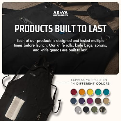 Asaya Chef and BBQ Apron with Bottle Opener and Hand Towel - 10oz Cotton Canvas, Stainless Steel Hardware - Cross Back Straps - color: Black