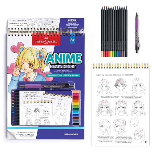 Faber-Castell Anime Drawing Kit: Shojo Edition | Step-by-Step Instruction Book with 20 Practice Pages, Color Pencil Set & Drawing Supplies for Kids, Summer Craft Supplies(1 Book) - style: Shojo Edition