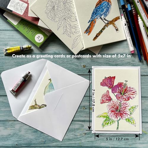 tumuarta Watercolor Coloring Book, 20 Unique Designs, 5x7”, 100% Cotton, 300GSM, 140 LB, Cold Press, Acid Free Watercolor Paper, Glue Bound Mixed Media Sketch Book (Dogs & Cats)