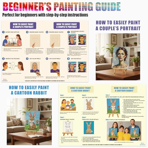 4 Pack Painting Set for Couples or Family Groups, 124 PCS Paint Set with 4 Table Easels,48 Acrylic Paints,12 Pre-Drawn & Blank Canvases for Painting,48 Brushes,4 Pencils,4 Palettes and Painting Guides