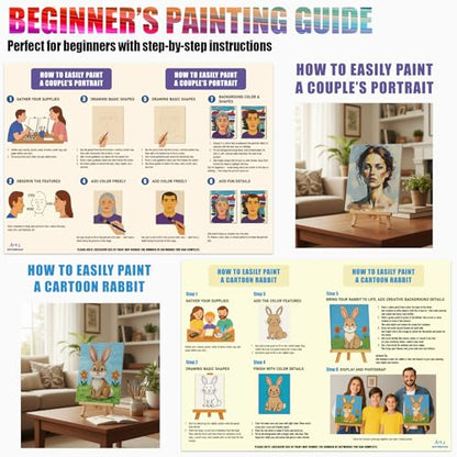 4 Pack Painting Set for Couples or Family Groups, 124 PCS Paint Set with 4 Table Easels,48 Acrylic Paints,12 Pre-Drawn & Blank Canvases for Painting,48 Brushes,4 Pencils,4 Palettes and Painting Guides
