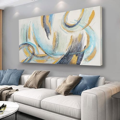Glvzygy Abstract Wall Art Blue and Gold Wall Art Abstract Canvas Wall Decor Frame Artwork Modern Home Wall Decor for Living Room Bedroom Office 20"x40" - color: Gold, size: 40"L x 20"W