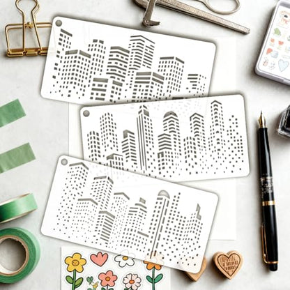 12 Sheets City Silhouette Stencils for Painting, 12 Styles Skyscraper Drawing Template Reusable City Buildings Templates for Painting on Canvas Wood Wall Home Decor - style: City Silhouette