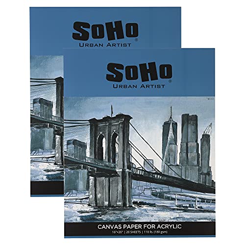 SoHo Urban Artist Acrylic Canvas Pads - Textured Canvas Paper Pad for Painting, Drawing, Pastels, Travel, & More! - [2-Pack - 16x20] - size: 16x20" - 2 Pack