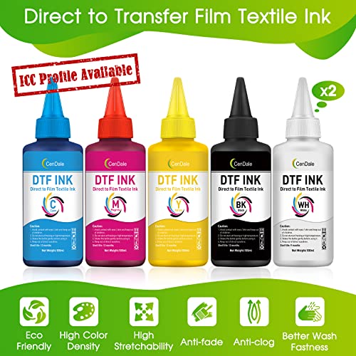 CenDale Premium DTF White Ink - No Sediment White DTF Ink for Epson ET-8550, L1800, XP15000, L800, R2400, R350, P400, P800 DTF & DTG Printers, Clog-Resistant Formula, Smooth Ink Flow(500ml) - color: White, style: DTF Ink