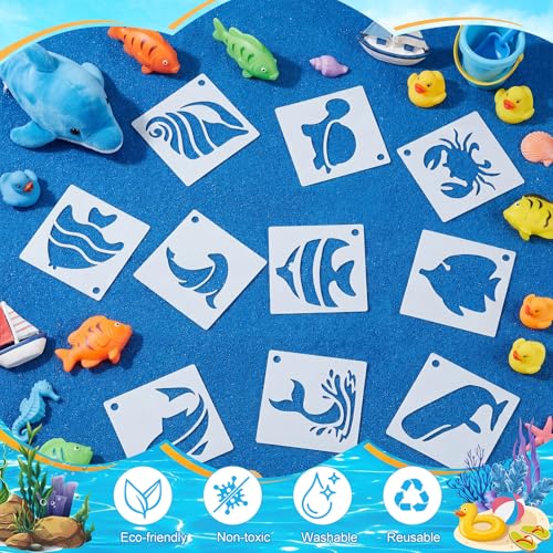 Fainne 100 Pcs Small Stencils for Crafts, 1.5 Inch Reusable Painting Stencils Painting Crafts Templates for Wood, Wall, Home Decor, Canvas, Fabric (Marine Life) - style: Marine Life