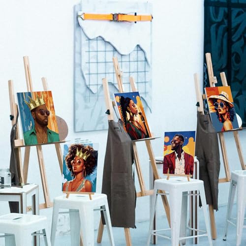 Cholemy 36 Pcs Paint and Sip Kit for Adults 8''x10'' Pre Drawn Canvas for Painting DIY Afro Acrylic Painting Kit Wood Easel Brushes Date Night Bulk for Summer 4th of July Party Gift(Black Women) - style: Black Women