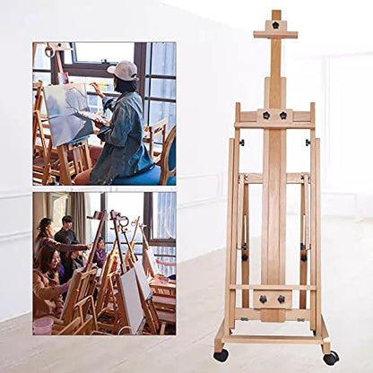Vertical and Horizontal Folding Sketch Easel,Large Adjustable H Frame Multi Purpose Studio Artist Wooden Easel,Beech Wood Painting Holder Display Stand,56.30-91.34Inch Adjustable Height