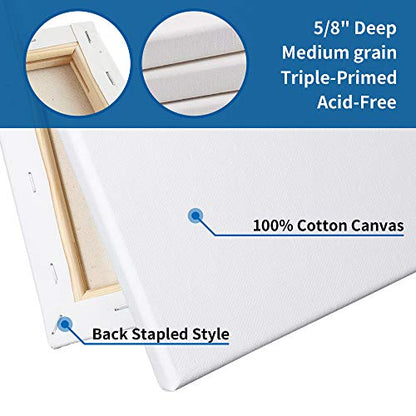 FIXSMITH Stretched White Blank Canvas - 9x12 Inch, Bulk Pack of 8, Primed,100% Cotton, 5/8 Inch Profile of Super Value Pack for Acrylics,Oils & Other Painting Media. - size: 9"x12"