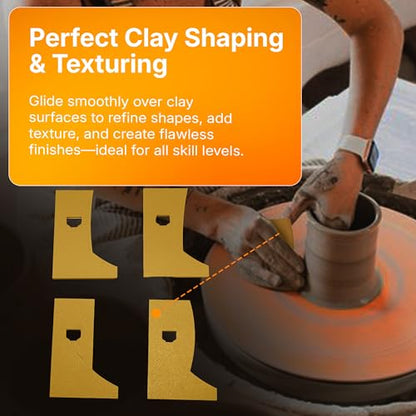 SplashNColor Pottery Ribs - ABS Clay Texture Ribs, Mud Throwing Tools, Ceramic Pottery Smoothing, Sculpting, Carving, and Trimming Tools for DIY Pottery Projects - Orange - Set A - (4 Pack)