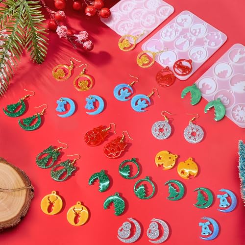6 Pack Christmas Resin Earring Molds with Holes, Various Moon Round Shapes Snowflake Snowman Christmas Tree Elk Gingerbread Man Silicone Mold for DIY Making Earring Pendant Jewelry Gift - color: 6 Pcs Moon Round Shapes Christmas Earring Mold