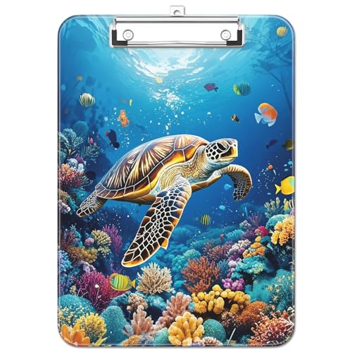 Plastic Cute Clipboard Low-Profile Metal Clip, A4 Letter Size 9 x 12.5 in, 8.5 x 11 Paper Clip Board for Teachers, Nurses, Classroom,Sea Turtles - color: Sea Turtles