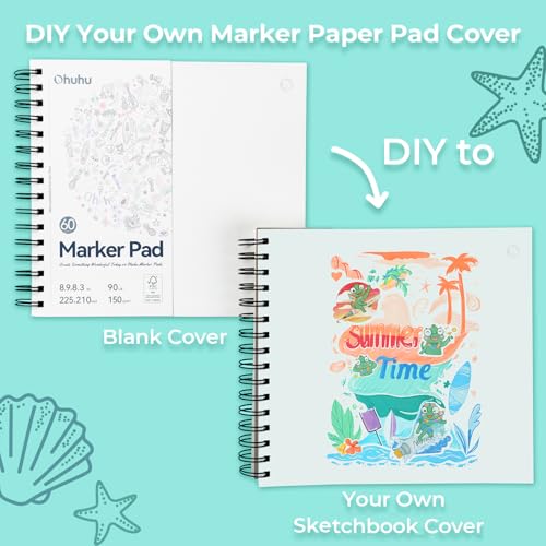 Ohuhu Double-Sided Marker Pad Art Sketchbook Bleedproof - 8.3"x8.3" Square Paper Size - 90 LB/150 GSM Smooth Drawing Paper - 60 Sheets/120 Pages, Spiral Bound Sketching Book for Alcohol Markers - size: 8.3" x 8.3"
