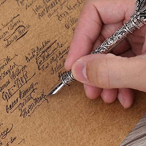 Quill Pen Set Set Antique Calligraphy Writing Antique Executive Gift Quill Pen for School+5 Replacement Nibs+Ink Bottle+ Pen Nib Base(Red)