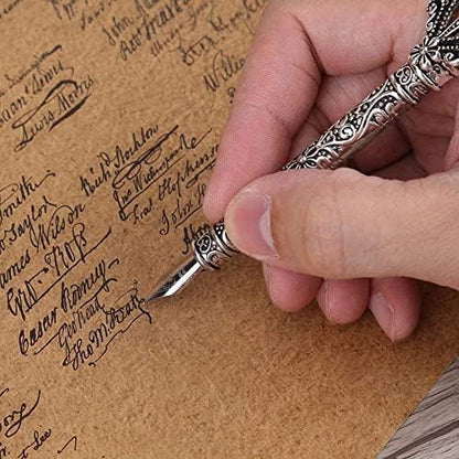 Quill Pen Set Set Antique Calligraphy Writing Antique Executive Gift Quill Pen for School+5 Replacement Nibs+Ink Bottle+ Pen Nib Base(Red)